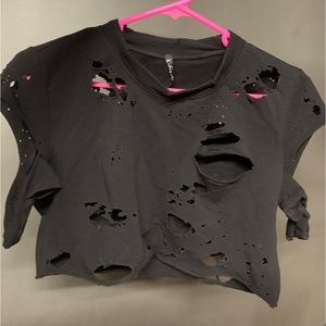 Kikiriki heavily distressed black crop top, size Small